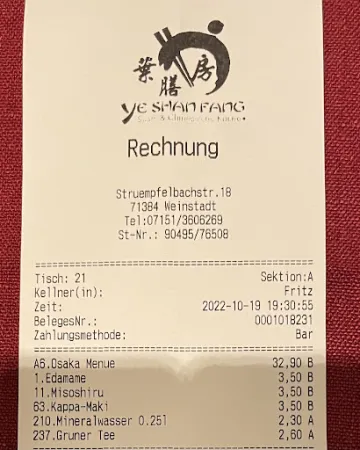 Bild von Sushi & China Restaurant Ye Shan Fang