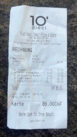 Bild von dieci Pizza&Pasta Dietlikon